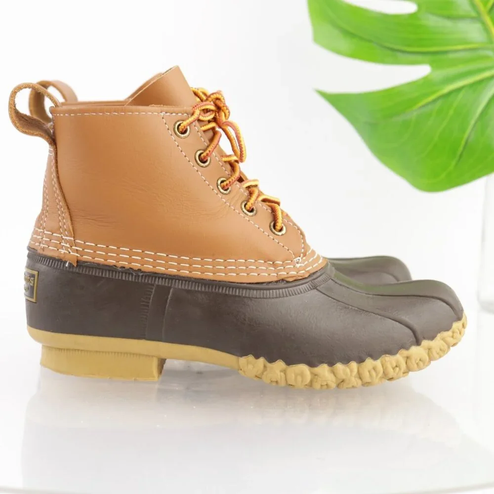 LL Bean USA Womens Bean Boot Size 6 Brown Leather Lace Up Waterproof Duck Bootie